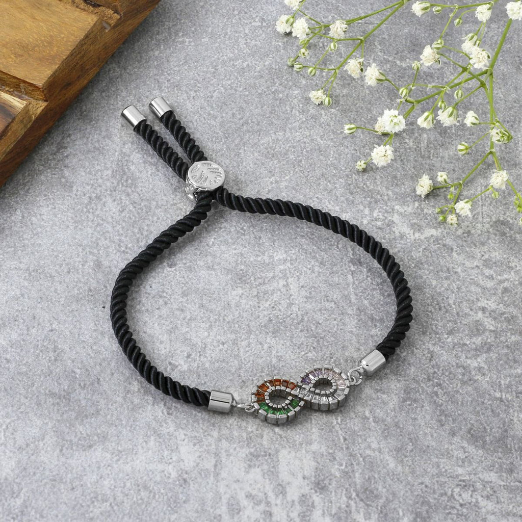 Infinity Rainbow Silver Black Cubic Zirconia Thread Bracelet Bulk