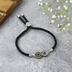 Infinity Rainbow Silver Black Cubic Zirconia Thread Bracelet Bulk