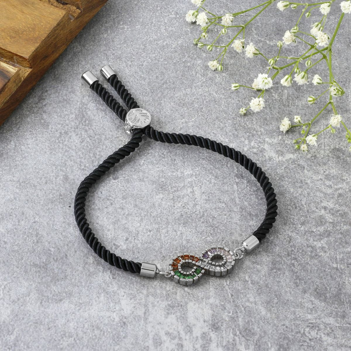 Infinity Rainbow Silver Black Cubic Zirconia Thread Bracelet Bulk