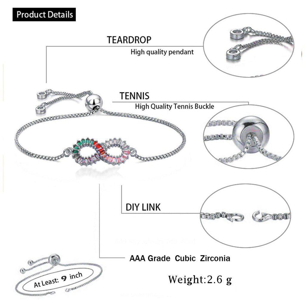 Infinity Love Colorful Rainbow Cubic Zircon CZ Bracelet Bulk
