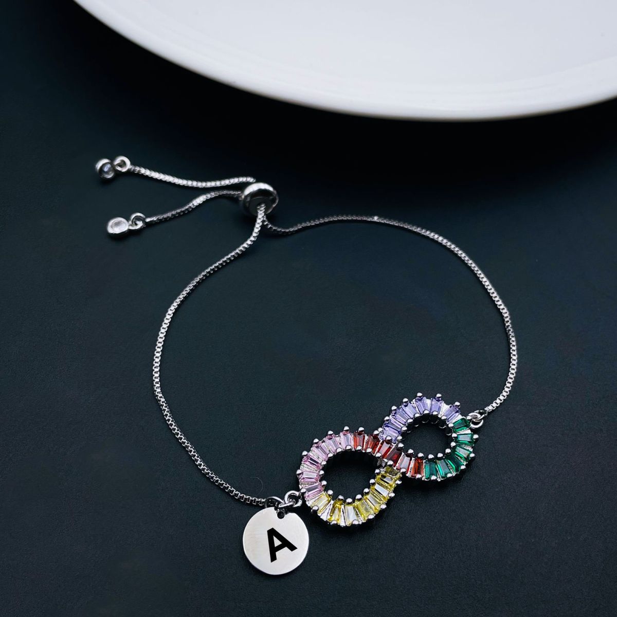 Infinity Rainbow Silver CZ Medallion Charm Slider Bracelet Bulk Main image