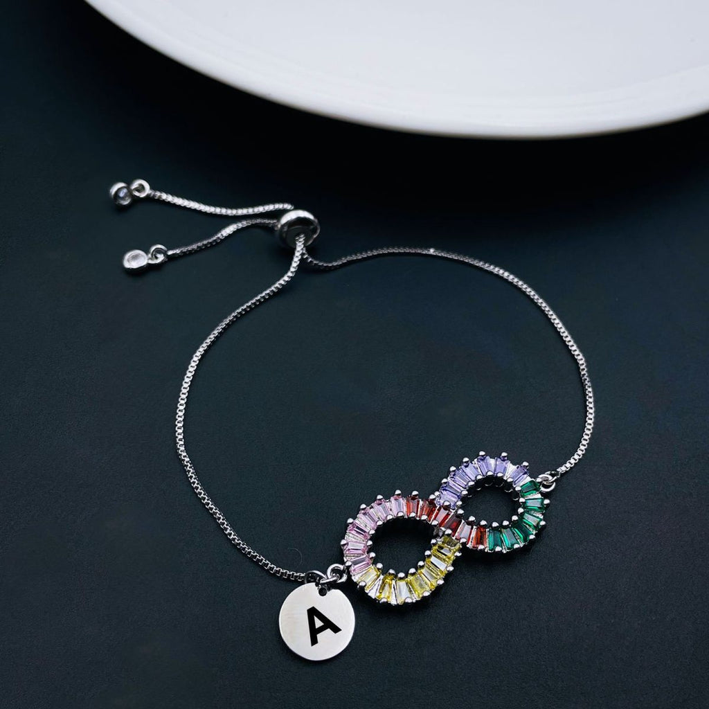 Infinity Rainbow Silver CZ Medallion Charm Slider Bracelet Bulk