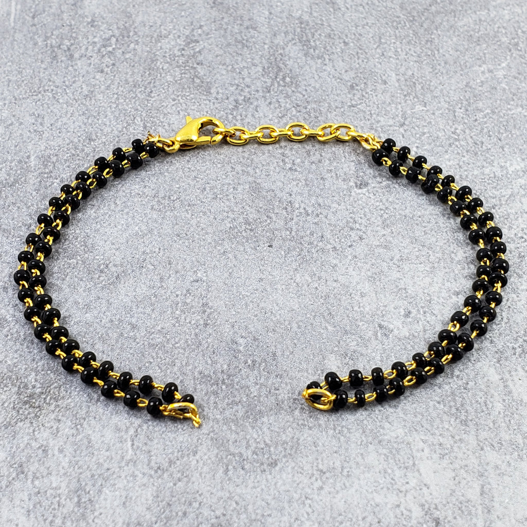 Black Beads Double Layer Bracelet Hand Mangalsutra For Women Bulk