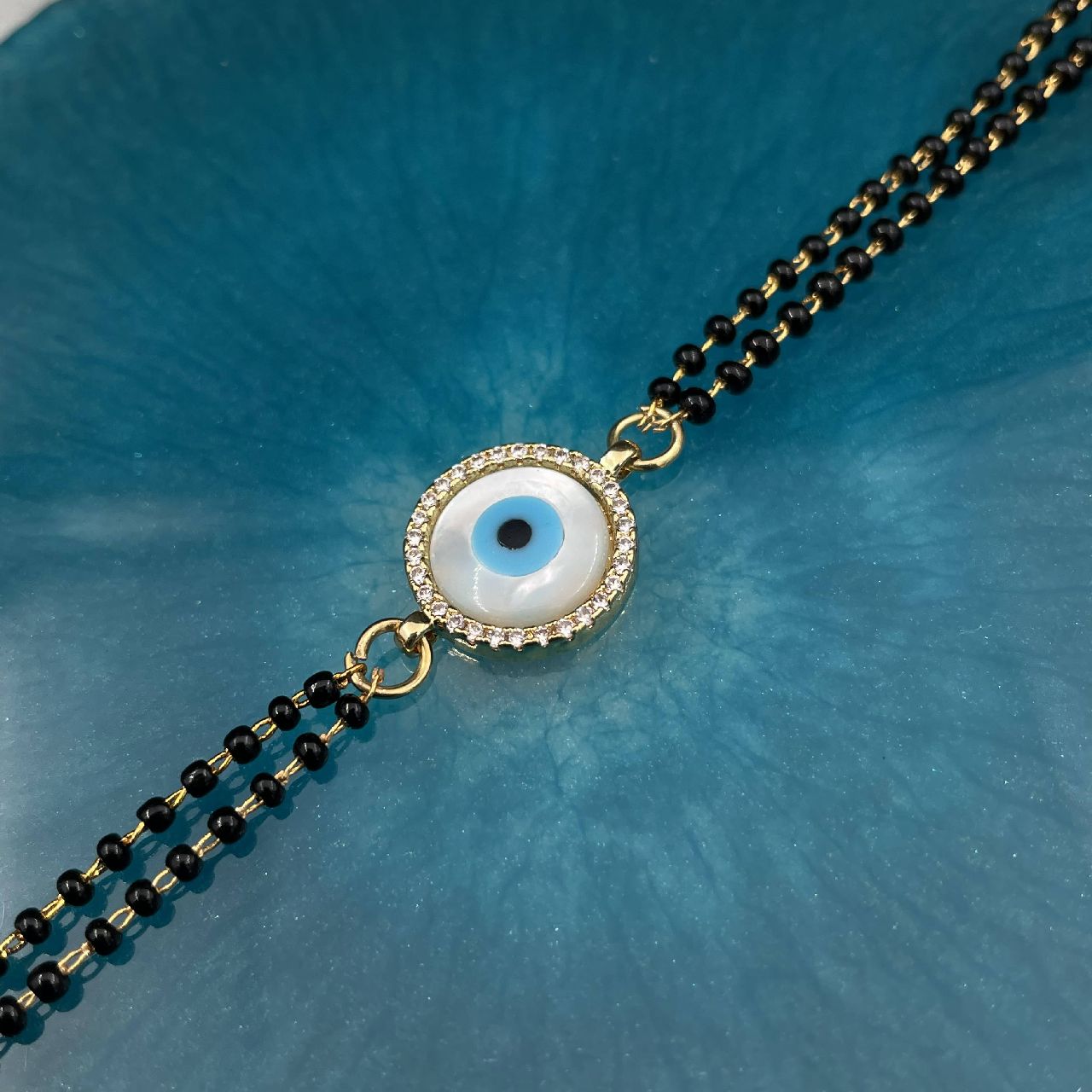 Evil Eye Nazariya Mother Of Pearl Zircon American Diamond Charm Hand Haath Mangalsutra Bracelet For Women Main image