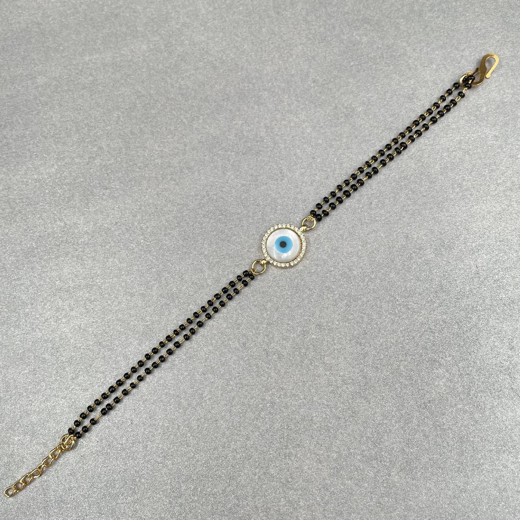 Evil Eye Nazariya Mother Of Pearl Zircon American Diamond Charm Hand Haath Mangalsutra Bracelet For Women