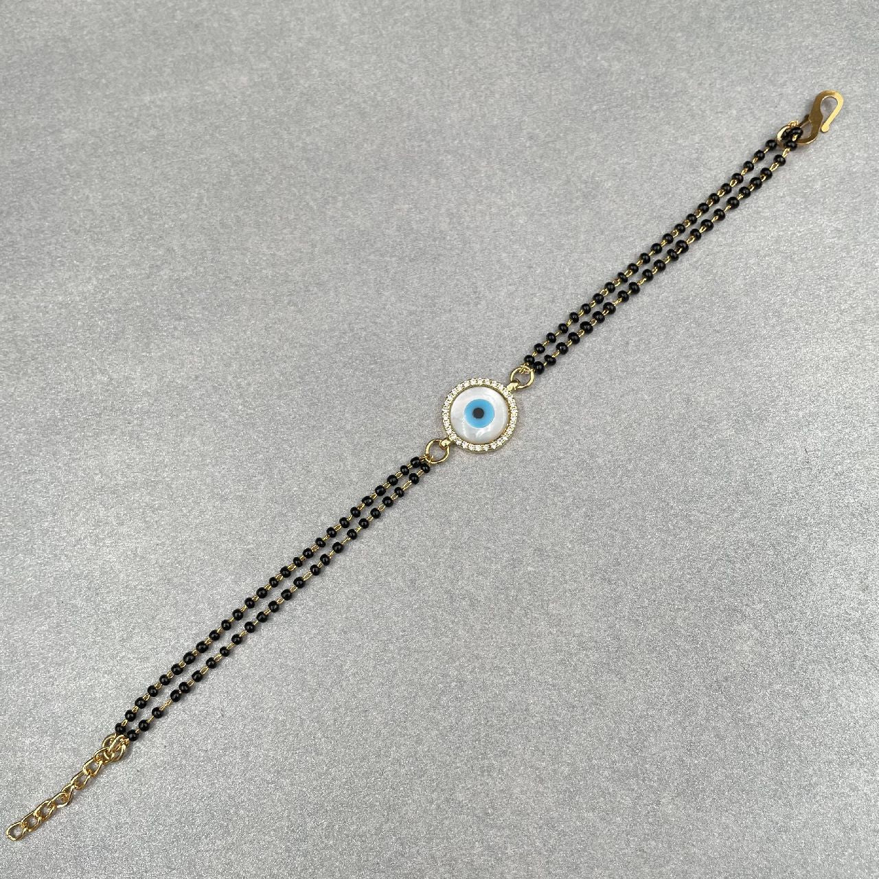 Evil Eye Nazariya Mother Of Pearl Zircon American Diamond Charm Hand Haath Mangalsutra Bracelet For Women