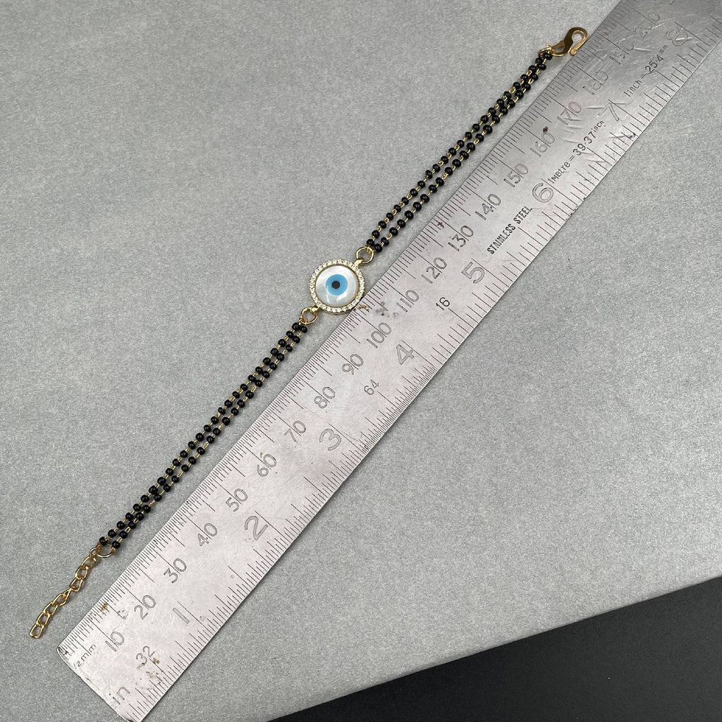 Evil Eye Nazariya Mother Of Pearl Zircon American Diamond Charm Hand Haath Mangalsutra Bracelet For Women