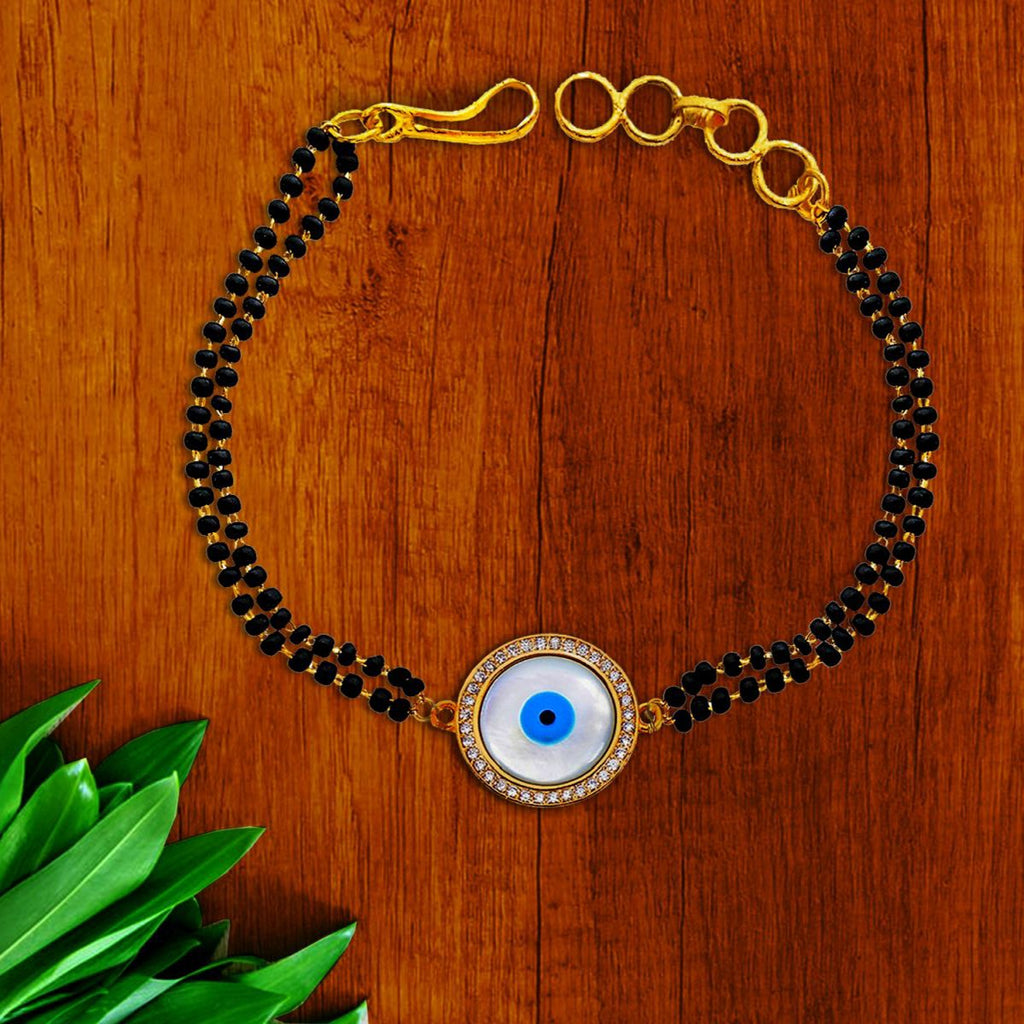 Evil Eye Nazariya Mother Of Pearl Zircon American Diamond Charm Hand Haath Mangalsutra Bracelet For Women