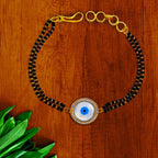 Evil Eye Nazariya Mother Of Pearl Zircon American Diamond Charm Hand Haath Mangalsutra Bracelet For Women