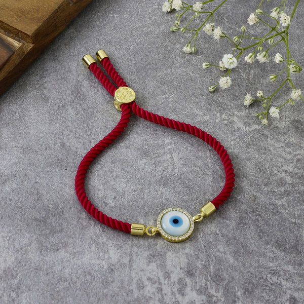 Turkish Evil Eye Baguette Gold Pink CZ Thread Bracelet Bulk Main image