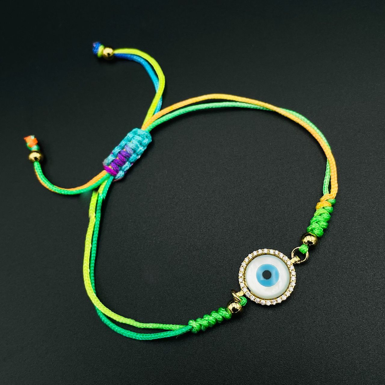 Copper CZ Multi Gold Evil Eye Charms Threads Bracelet Girls Bulk