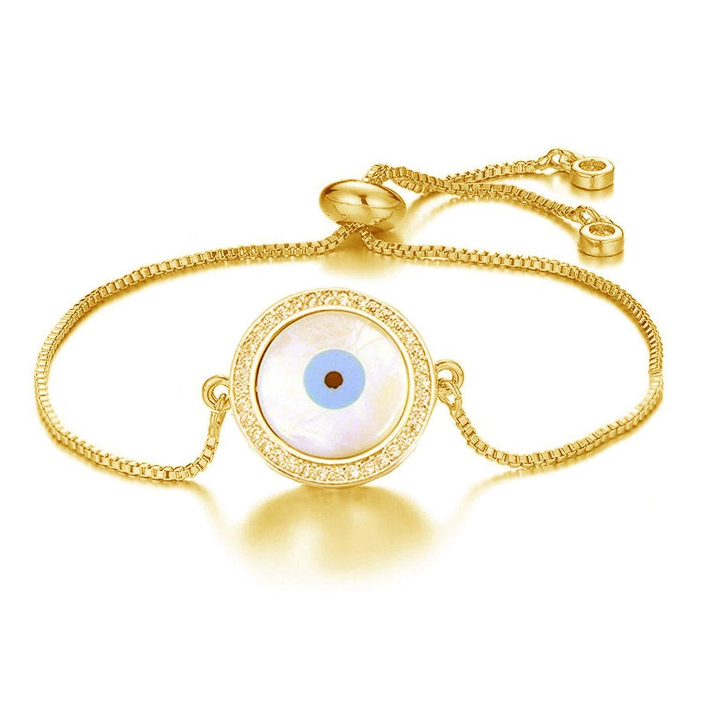 Gold Blue Evil Eye Nazariya Mother Of Pearl CZ Bracelet Bulk