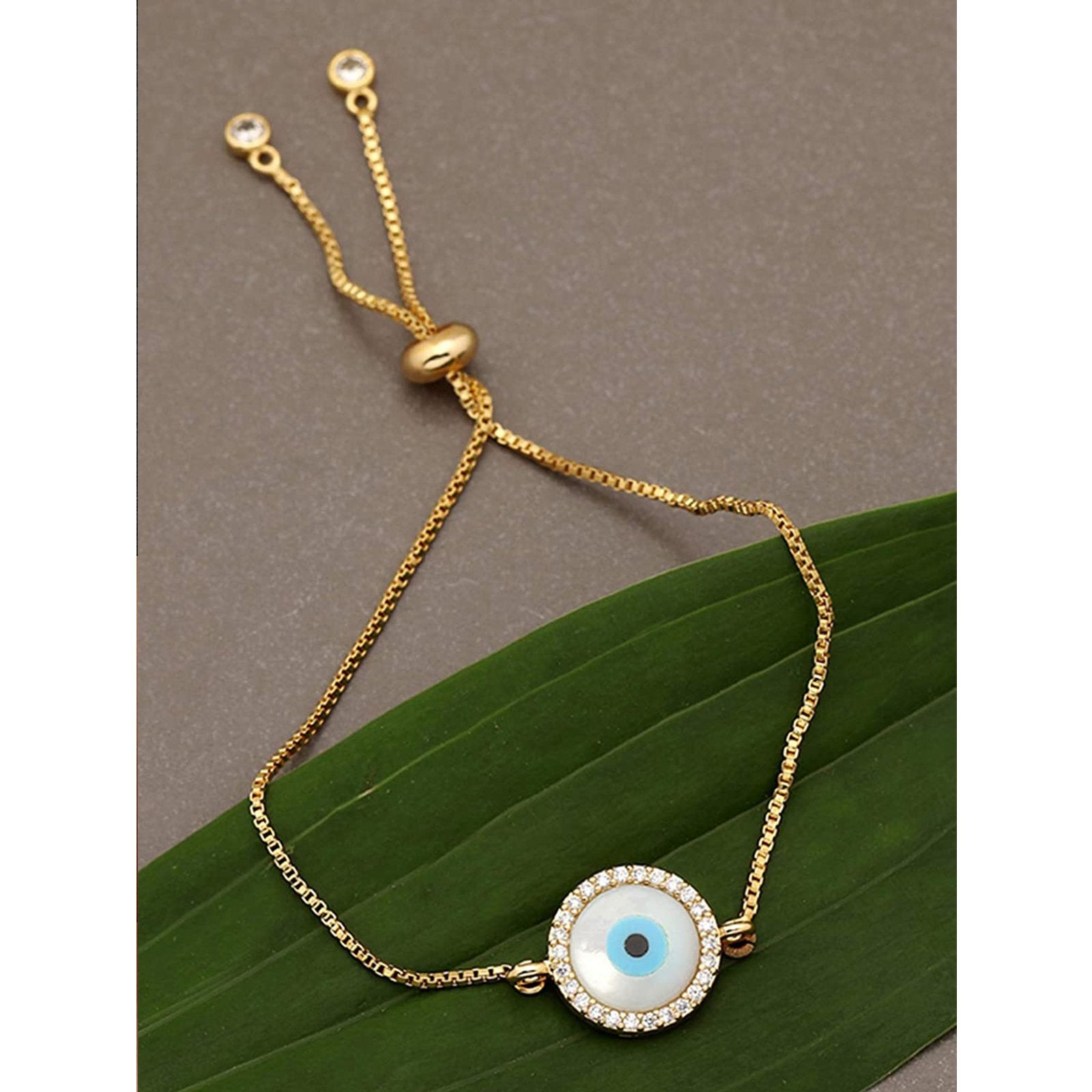 Gold Blue Evil Eye Nazariya Mother Of Pearl CZ Bracelet Bulk