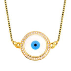 Round Turkish Evil Eye CZ Silver Necklace Pendant Chain Bulk