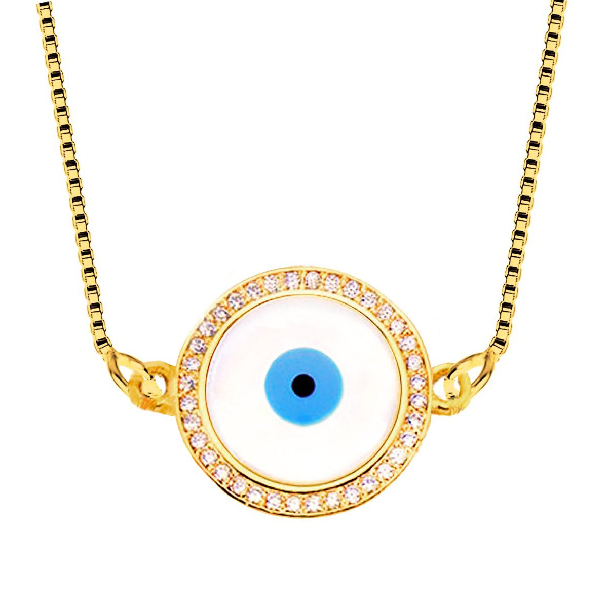 Round Turkish Evil Eye CZ Silver Necklace Pendant Chain Bulk