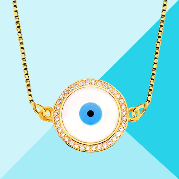 Round Turkish Evil Eye CZ Silver Necklace Pendant Chain Bulk Secondary image