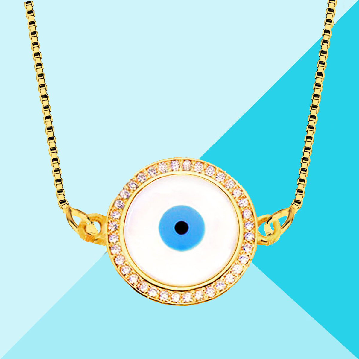 Round Turkish Evil Eye CZ Silver Necklace Pendant Chain Bulk
