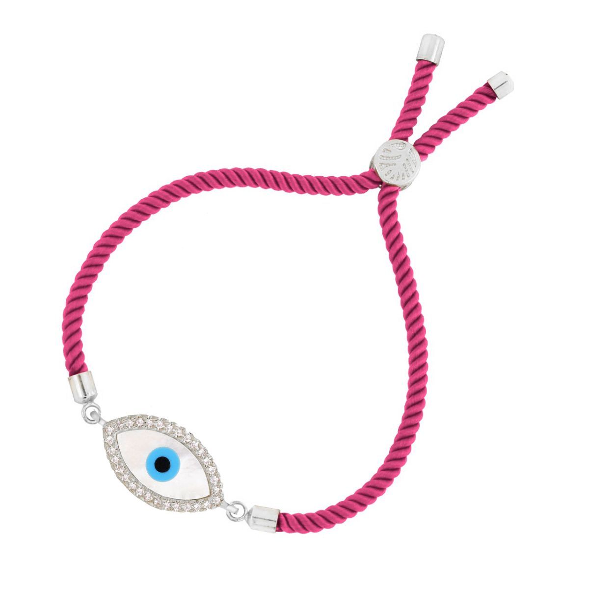Oval Evil Eye Mother Of Pearl CZ Silver Pink Thread Bracelet Bulk