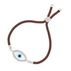 Oval Evil Eye Mother Of Pearl CZ Silver Brown Thread Bracelet Bulk