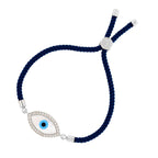 Oval Evil Eye Mother Of Pearl CZ Silver Blue Thread Bracelet Bulk