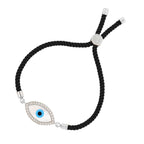 Oval Evil Eye Mother Of Pearl CZ Silver Black Thread Bracelet Bulk