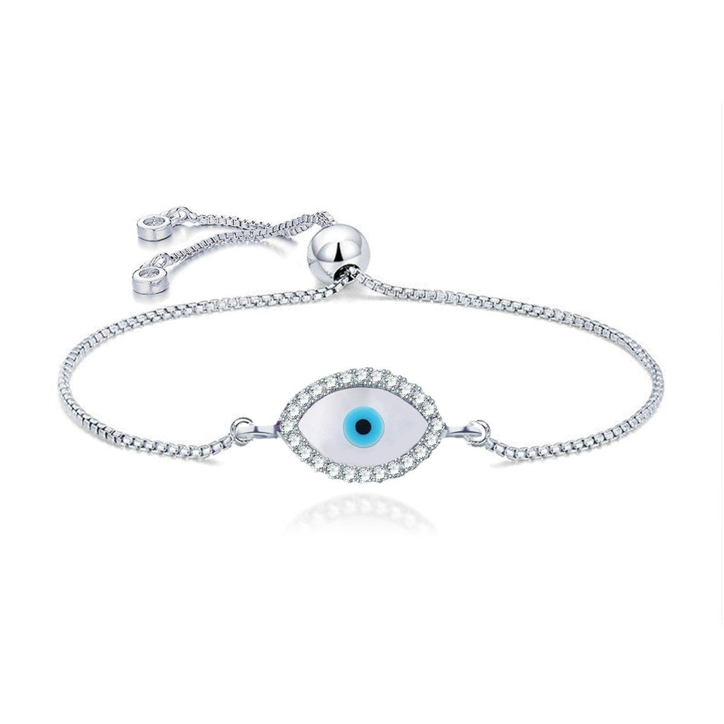 Silver Blue Evil Eye Nazariya Mother Of Pearl CZ Bracelet Bulk