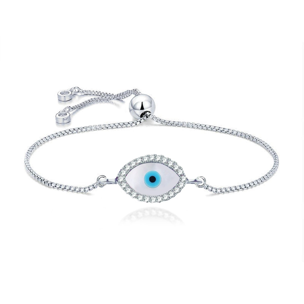 Silver Blue Evil Eye Nazariya Mother Of Pearl CZ Bracelet Bulk