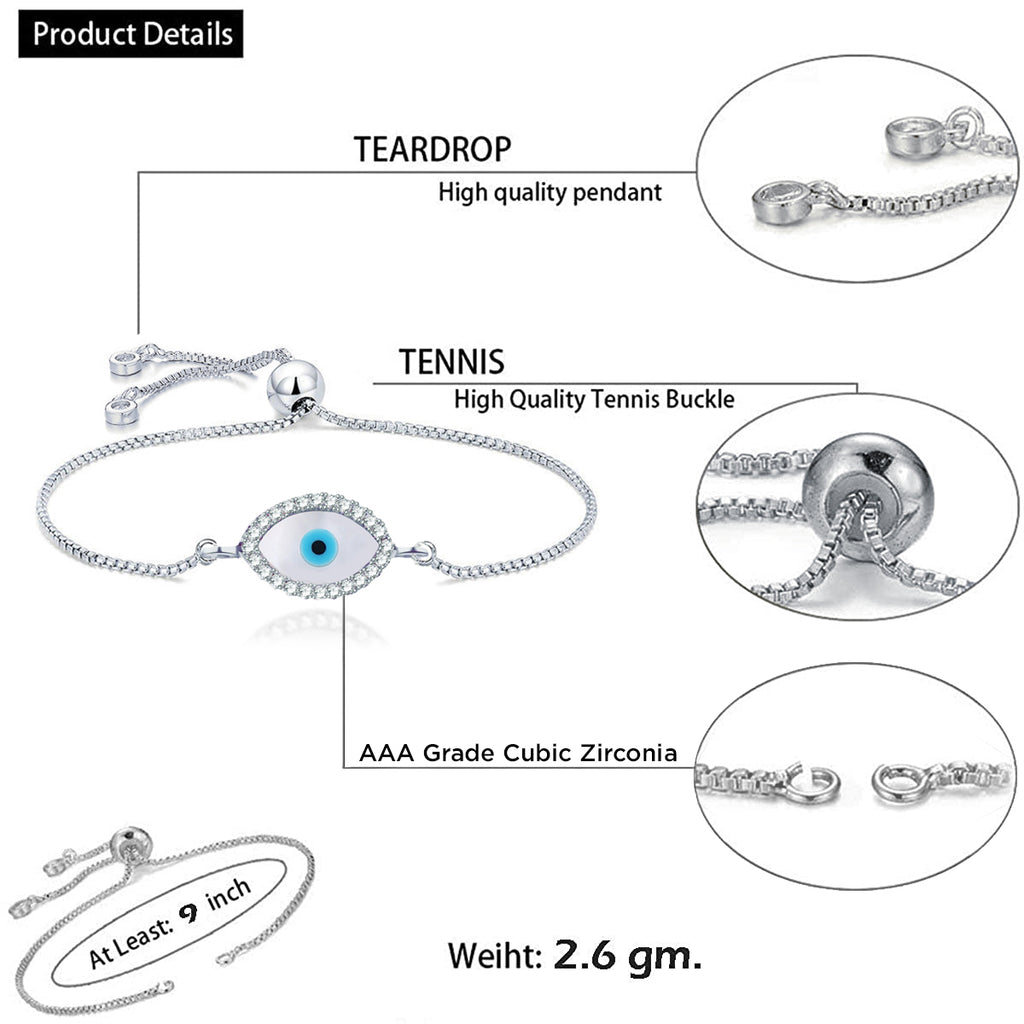 Silver Blue Evil Eye Nazariya Mother Of Pearl CZ Bracelet Bulk