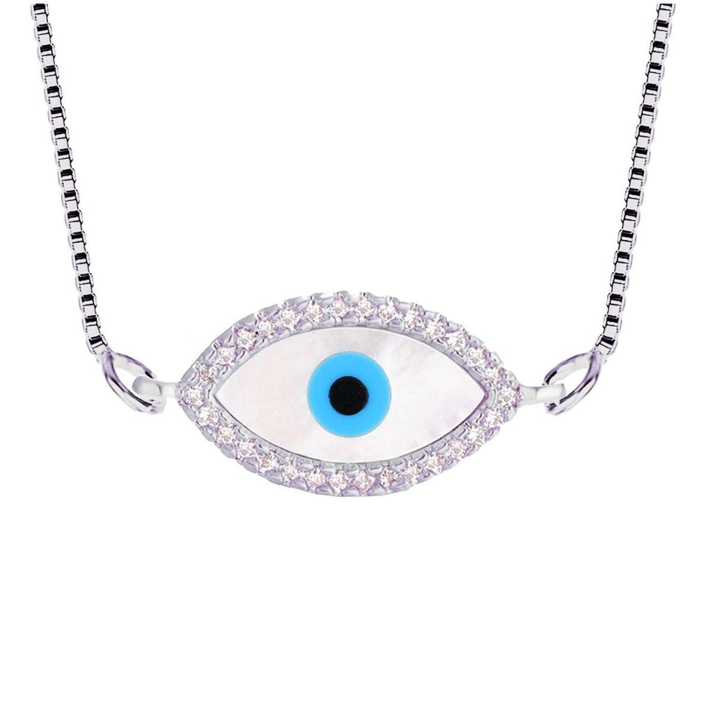 Oval Turkish Evil Eye CZ Silver Necklace Pendant Chain Bulk