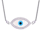 Oval Turkish Evil Eye CZ Silver Necklace Pendant Chain Bulk