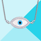 Oval Turkish Evil Eye CZ Silver Necklace Pendant Chain Bulk