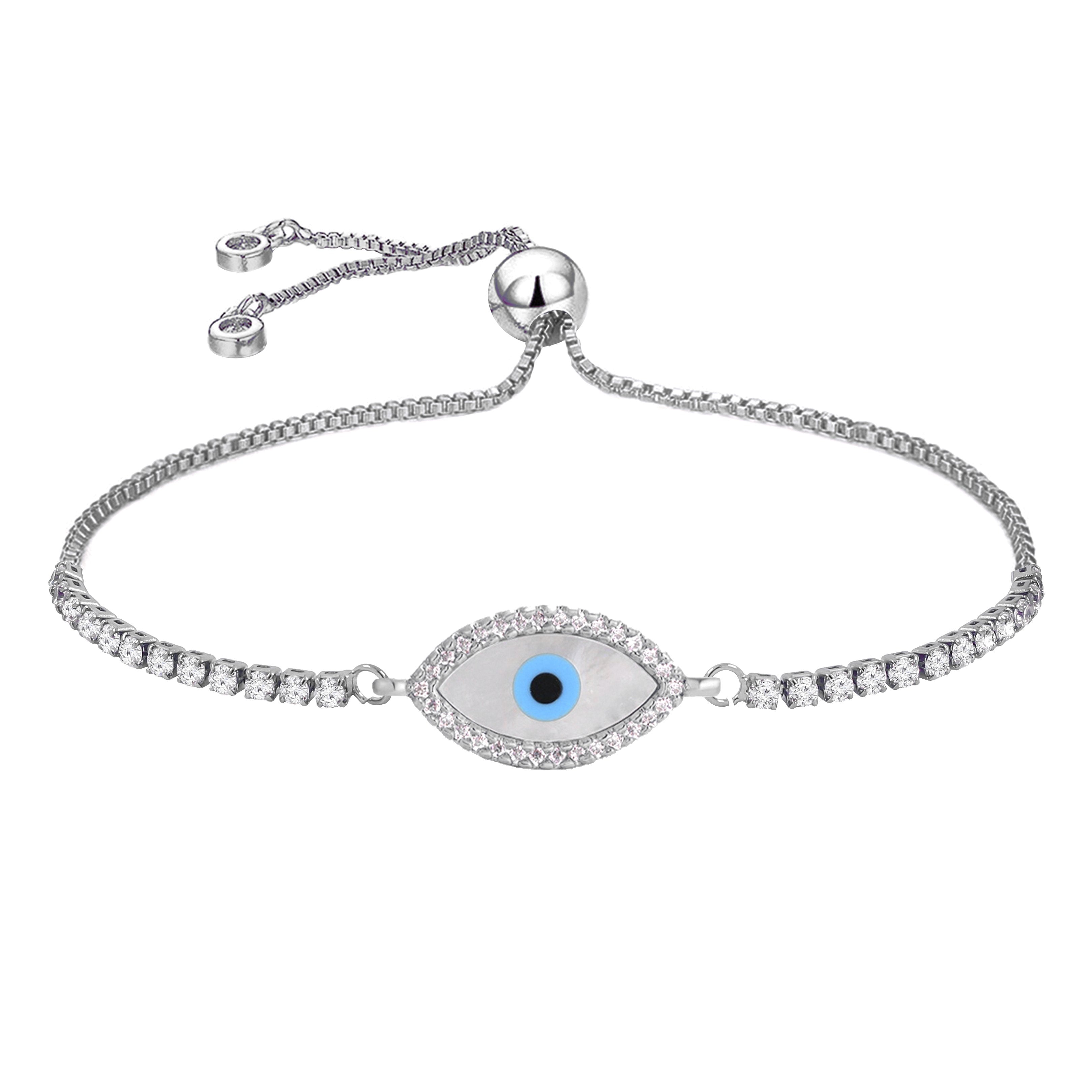 Blue Oval Slider Turkish Evil Eye Bracelet For Women Bulk