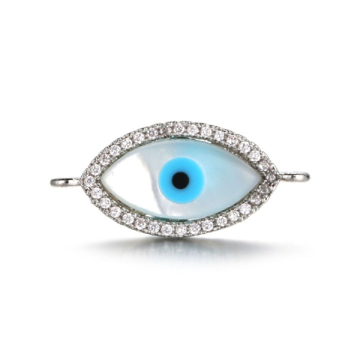 Evil Eye Oval Black Silver American Diamond Copper Centre Pcs Bulk