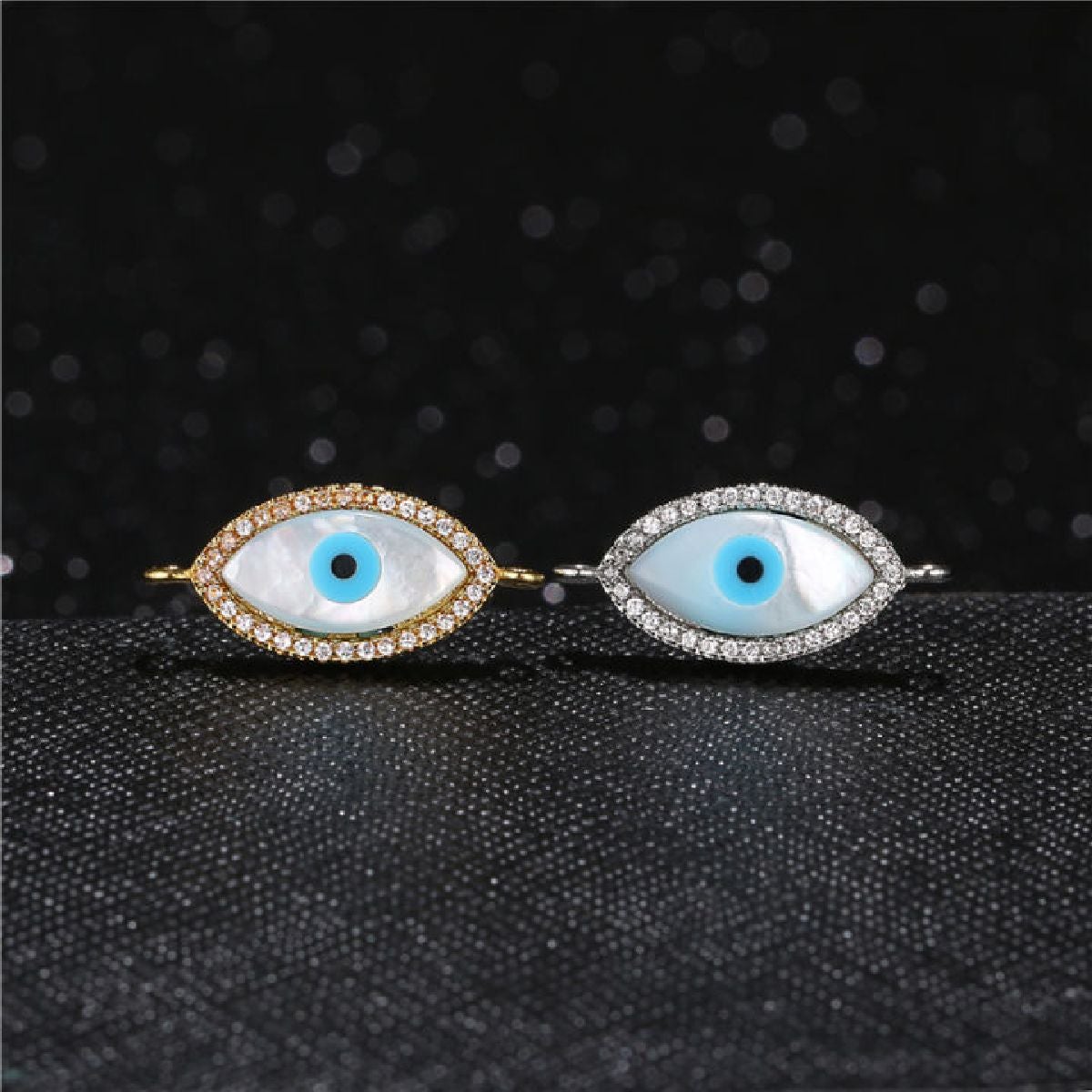Evil Eye Oval Black Silver American Diamond Copper Centre Pcs Bulk