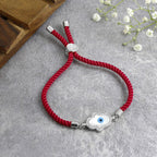 Evil Eye Hamsa Mother Of Pearl Silver Pink CZ Thread Bracelet Bulk