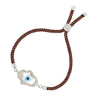 Evil Eye Hamsa Mother Of Pearl Silver Brown CZ Thread Bracelet Bulk