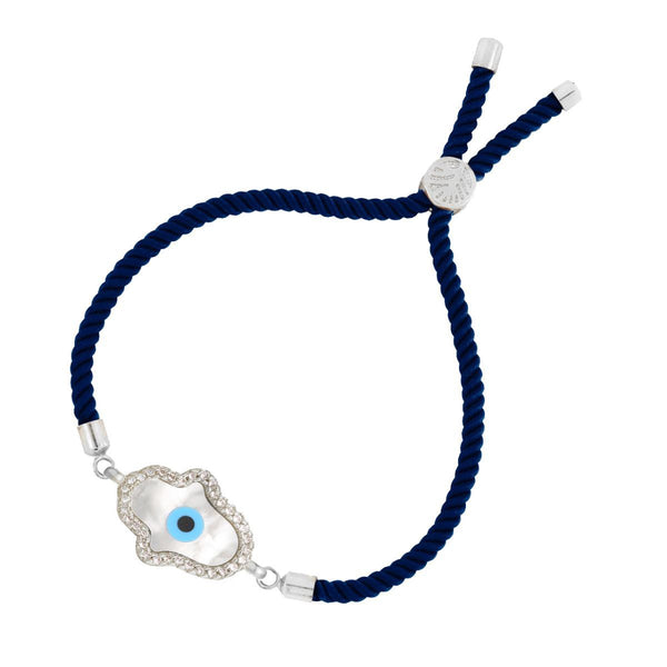 Evil Eye Hamsa Mother Of Pearl Silver Blue CZ Thread Bracelet Bulk Secondary image