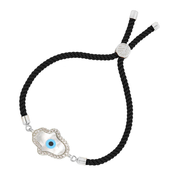 Evil Eye Hamsa Mother Of Pearl Silver Black CZ Thread Bracelet Bulk Secondary image
