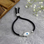 Evil Eye Hamsa Mother Of Pearl Silver Black CZ Thread Bracelet Bulk