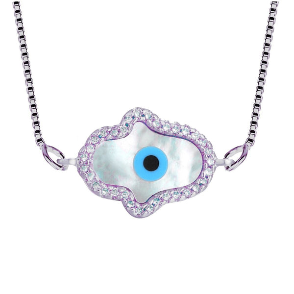 Hamsa Turkish Evil Eye CZ Silver Necklace Pendant Chain Bulk Secondary image
