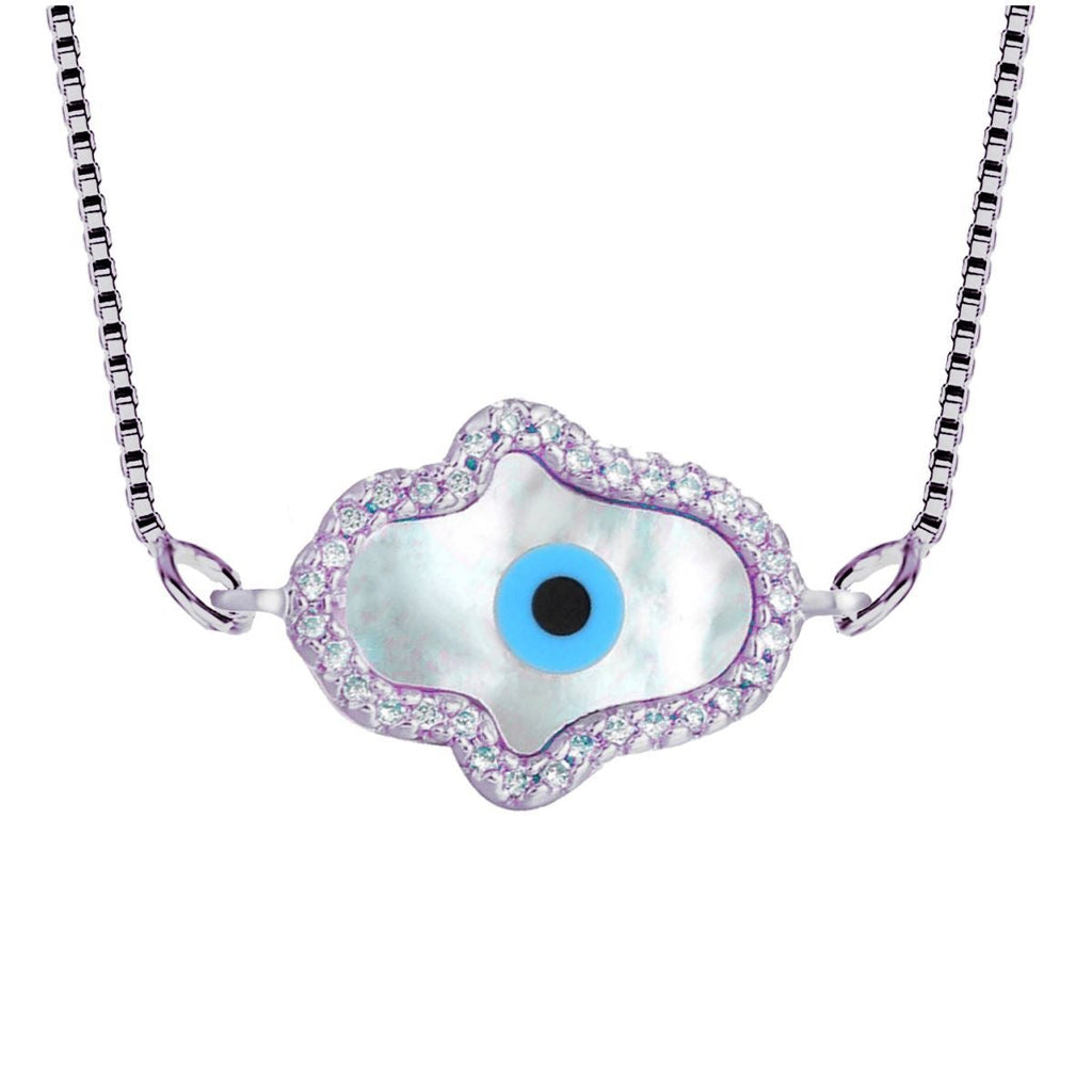 Hamsa Turkish Evil Eye CZ Silver Necklace Pendant Chain Bulk