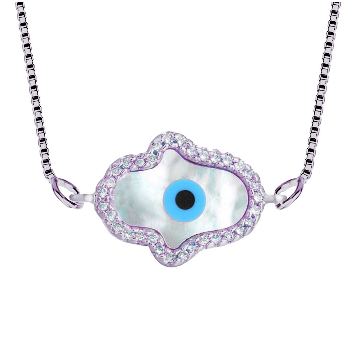 Hamsa Turkish Evil Eye CZ Silver Necklace Pendant Chain Bulk