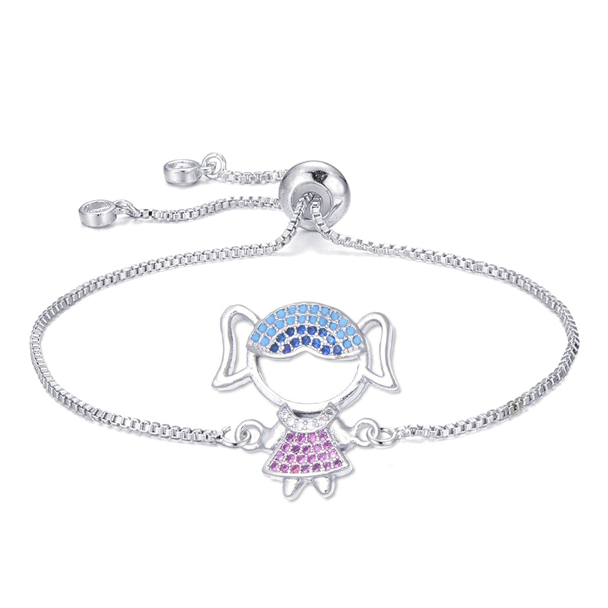 Cute Baby Girl Charms Cubic Zirconia Adjustable Slider Extender Extension Silver Bracelet Main image