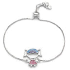 Cute Baby Girl Charms Cubic Zirconia Adjustable Slider Extender Extension Silver Bracelet