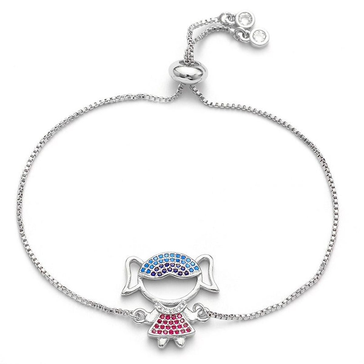 Cute Baby Girl Charms Cubic Zirconia Adjustable Slider Extender Extension Silver Bracelet