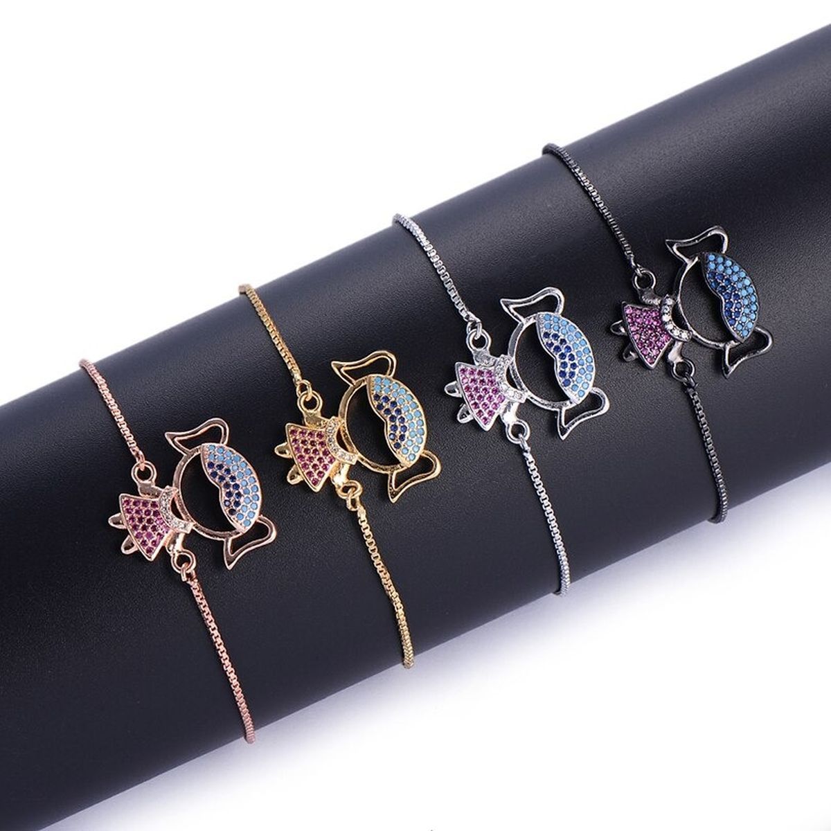 Cute Baby Girl Charms Cubic Zirconia Adjustable Slider Extender Extension Silver Bracelet