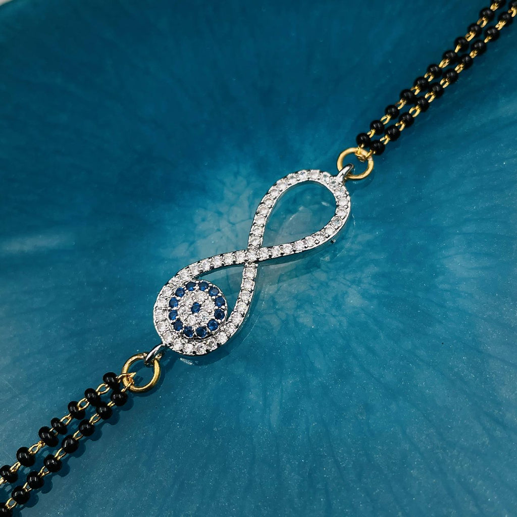 Evil Eye Nazariya Infinity Zircon American Diamond Charm Haath Hand Mangalsutra Bracelet For Women