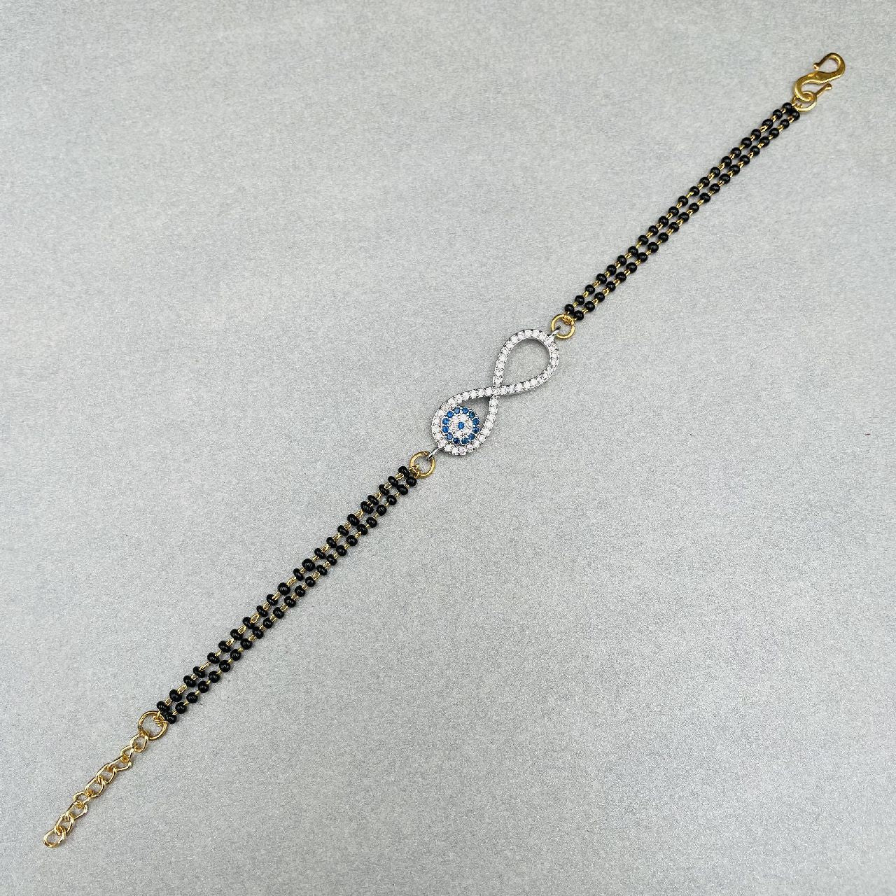 Evil Eye Nazariya Infinity Zircon American Diamond Charm Haath Hand Mangalsutra Bracelet For Women