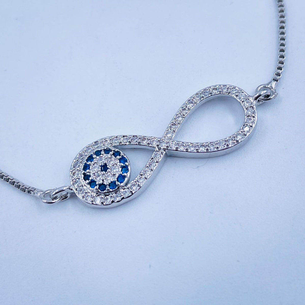 Silver Blue Evil Eye Nazariya Infinity CZ Slider Bracelet Bulk