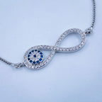 Silver Blue Evil Eye Nazariya Infinity CZ Slider Bracelet Bulk